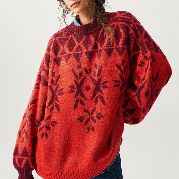 Casual Women's Crew Neck Long Sleeve Sweater - Picture 3 of 8